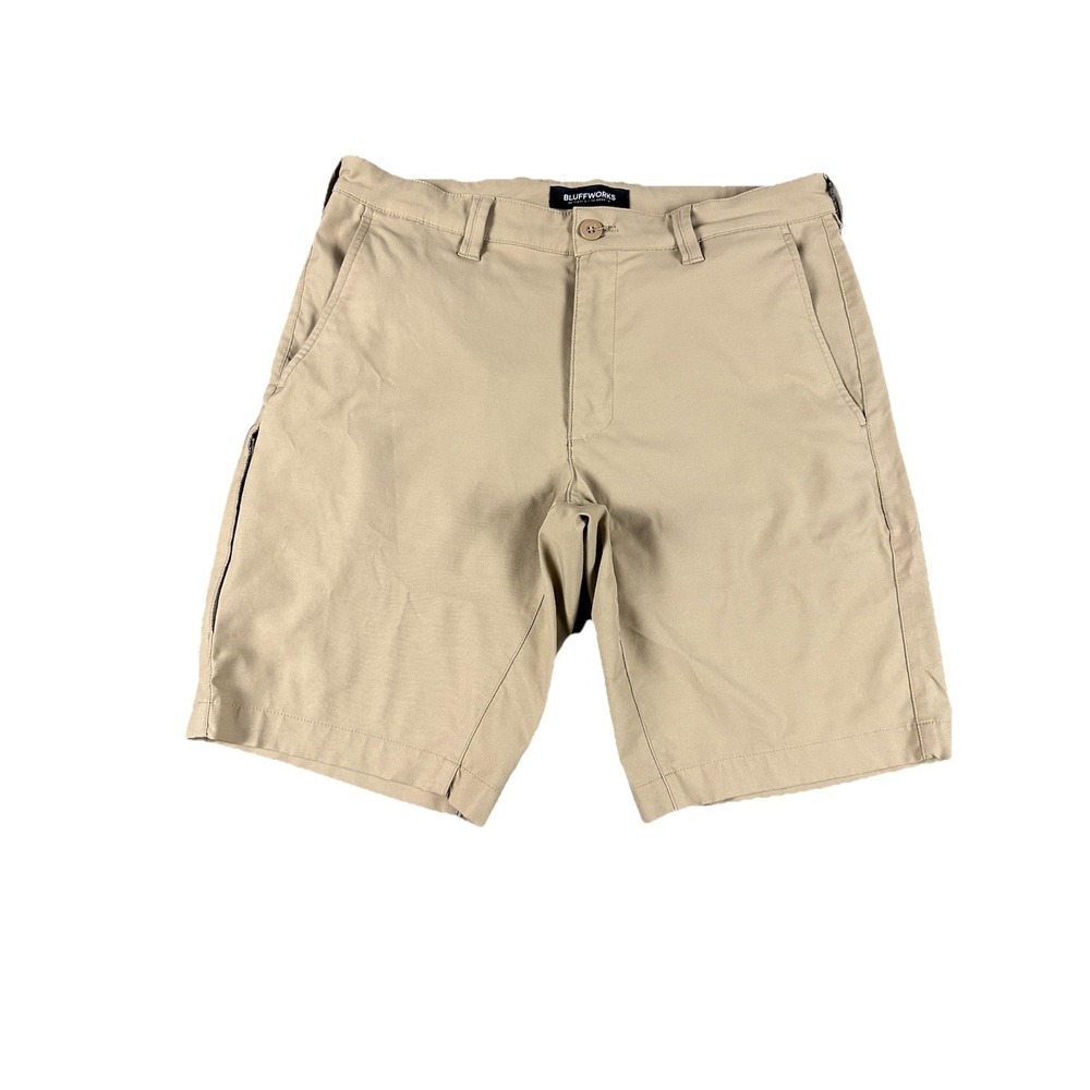 Bluffworks Shorts Mens 31L Tan Khaki Microfiber Stretch Pockets 10" Ascender